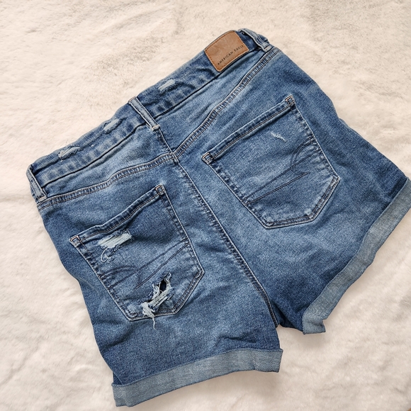 AMERICAN EAGLE AEO CURVY HI-RISE JEAN DENIM SHORTS SUPER STRETCH 10 DISTRESSED - Picture 2 of 8